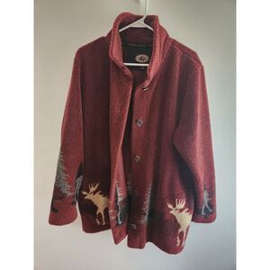 County Clothing Co Fleece Jacket Large Multicolor Moose Bears Trees Vintage
